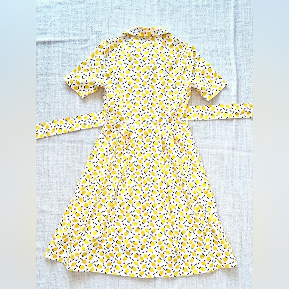 Boden Anastasia Women's Dress Cotton button down pockets waist belt lemon print - Picture 8 of 10